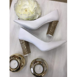 Lodičky Witt 207, biela ekokoža, zlatý podpätok