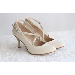 Lodičky Witt 207 ekokoža latte / krížové  zapínanie zlaté